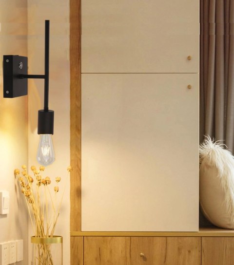 Kinkiet Ścienny LED E27 Czarny Loft Metalowy z USB Bezprzewodowy Kinkiet Ścienny LED E27 Czarny Loft Metalowy z USB Bezprzewodowy