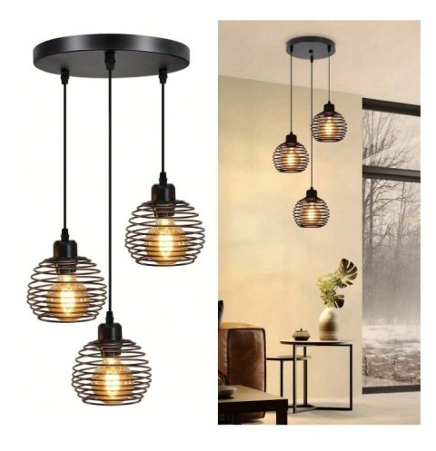 Lampa sufitowa wisząca czarna loft stołowa 3xE27