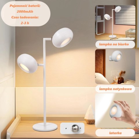 Lampka LED biurkowa kinkiet magnetyczna bezprzewodowa 3w1 biała 10W USB Lampka LED biurkowa kinkiet magnetyczna bezprzewodowa 3w1 biała 10W USB