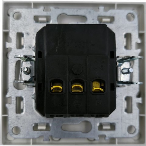 Gniazdo elektryczne kontakt pojedyncze białe ramka z uziemieniem z klapką Gniazdo elektryczne kontakt pojedyncze białe ramka z uziemieniem z klapką