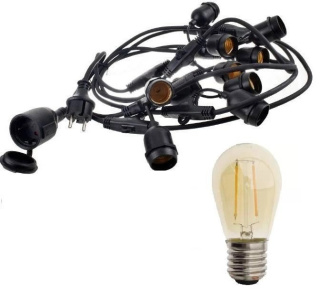Zestaw girlanda ogrodowa żarówkowa 15m 15pkt + 15szt żarówka Edison Filament LED 2W ST45 E27 2300Ky