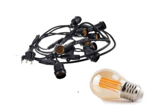 Zestaw girlanda ogrodowa żarówkowa 15m 15pkt + 15szt żarówka vintage retro Edison Filament LED 4W G45 E27 2300K