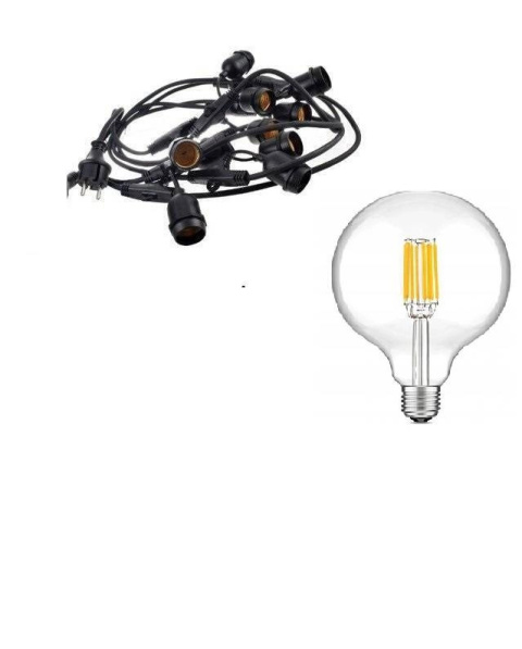 Zestaw girlanda ogrodowa żarówkowa 5m 5pkt + 5 szt żarówka vintage Edison LED 8W G80 E27 4000K Zestaw girlanda ogrodowa żarówkowa 5m 5pkt + 5 szt żarówka vintage Edison LED 8W G80 E27 4000K