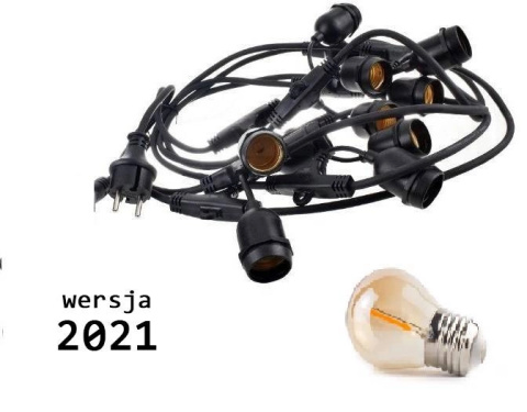 Zestaw girlanda ogrodowa żarówkowa 5m 5pkt + 5szt żarówka vintage Edison LED 1W G45 E27 2300K Zestaw girlanda ogrodowa żarówkowa 5m 5pkt + 5szt żarówka vintage Edison LED 1W G45 E27 2300K