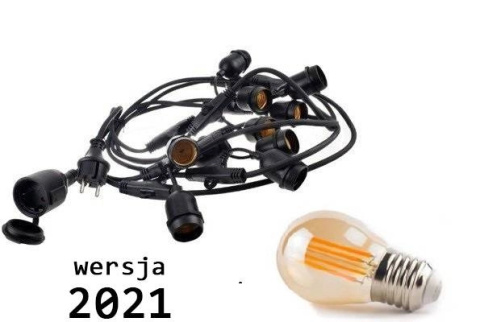 Zestaw girlanda ogrodowa żarówkowa 5m 5pkt+5szt żarówka Edison LED 4W G45 E27 2300K Zestaw girlanda ogrodowa żarówkowa 5m 5pkt+5szt żarówka Edison LED 4W G45 E27 2300K