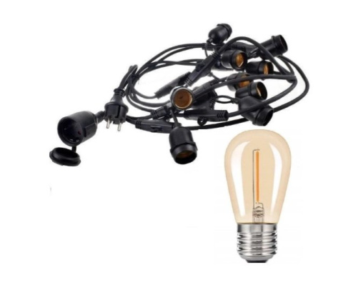 Zestaw girlanda ogrodowa 20m 40pkt + 40szt żarówka 1W ST45 E27 2300K ciepła amber