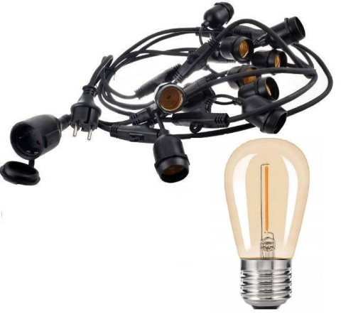 Zestaw girlanda ogrodowa żarówkowa 20m 20pkt+20szt żarówka vintage retro Edison Filament LED 1W ST45 E27 2300K Zestaw girlanda ogrodowa żarówkowa 20m 20pkt+20szt żarówka vintage retro Edison Filament LED 1W ST45 E27 2300K