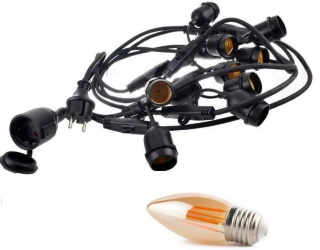 Zestaw girlanda ogrodowa żarówkowa 5m 5pkt + 5szt żarówka LED C350 E27 2300K 4W