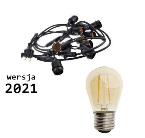 Zestaw girlanda ogrodowa żarówkowa 5m 5pkt+5szt żarówka vintage Edison LED 2W ST45 E27 2300K Zestaw girlanda ogrodowa żarówkowa 5m 5pkt+5szt żarówka vintage Edison LED 2W ST45 E27 2300K
