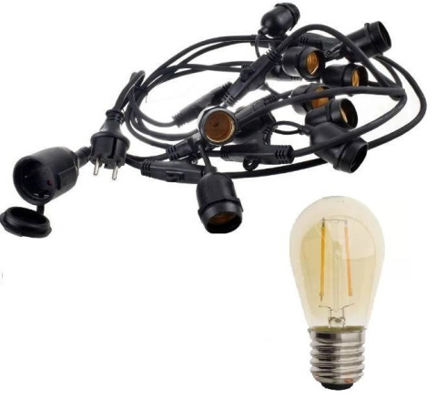 Zestaw girlanda ogrodowa żarówkowa 5m 5pkt+5szt żarówka vintage Edison LED 1W ST45 E27 2300K Zestaw girlanda ogrodowa żarówkowa 5m 5pkt+5szt żarówka vintage Edison LED 1W ST45 E27 2300K