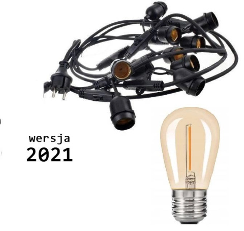 Zestaw girlanda ogrodowa żarówkowa 5m 5pkt + 5szt żarówka vintage Edison LED 1W ST45 E27 2300K Zestaw girlanda ogrodowa żarówkowa 5m 5pkt + 5szt żarówka vintage Edison LED 1W ST45 E27 2300K