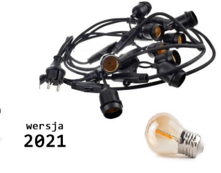 Girlanda ogrodowa żarówkowa 10m 10pkt + 10szt żarówka Edison LED 1W G45 E27 2300K