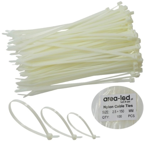 Trytytki opaski zasiskowe kablowe zipy białe 100szt 2,5x150 Trytytki opaski zasiskowe kablowe zipy białe 100szt 2,5x150