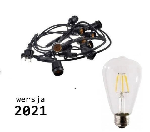 Zestaw girlanda ogrodowa żarówkowa 5m 5pkt+5szt żarówka Edison LED 4W E27 ST64 E27 6500K zimna barwa Zestaw girlanda ogrodowa żarówkowa 5m 5pkt+5szt żarówka Edison LED 4W E27 ST64 E27 6500K zimna barwa