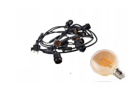 Zestaw girlanda ogrodowa żarówkowa 5m 5pkt+5szt żarówka vintage Edison LED 4W G80 E27 2300K Zestaw girlanda ogrodowa żarówkowa 5m 5pkt+5szt żarówka vintage Edison LED 4W G80 E27 2300K