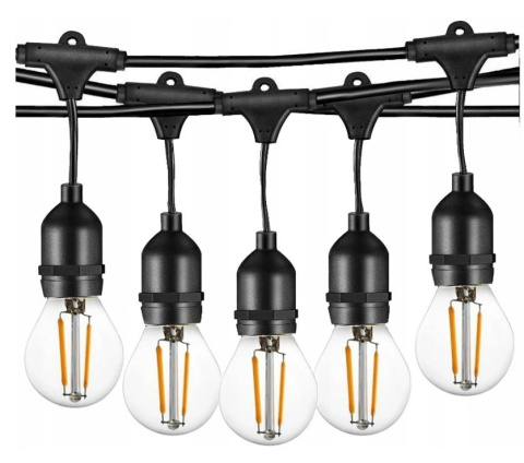 Zestaw girlanda świetlna ogrodowa 20m 20pkt + 20szt żarówka Edison LED 2W G45 E27 2700K ciepła Zestaw girlanda świetlna ogrodowa 20m 20pkt + 20szt żarówka Edison LED 2W G45 E27 2700K ciepła