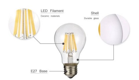 Żarówka vintage retro Edison Filament LED 8W A60 E27 2700K barwa ciepła Żarówka vintage retro Edison Filament LED 8W A60 E27 2700K barwa ciepła