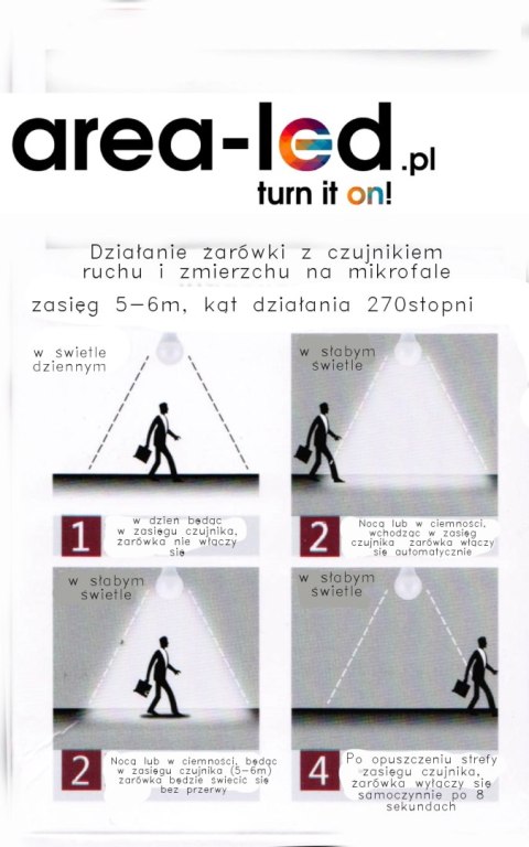 Żarówka LED bulb E27 z czujnikiem ruchu 7W 700lm 3000K biała ciepła Żarówka LED bulb E27 z czujnikiem ruchu 7W 700lm 3000K biała ciepła
